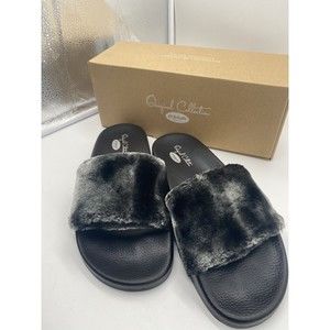 Dr Scholls  Womens Size 11  Slides Fuzzy Black Cozy  Fur Shoes